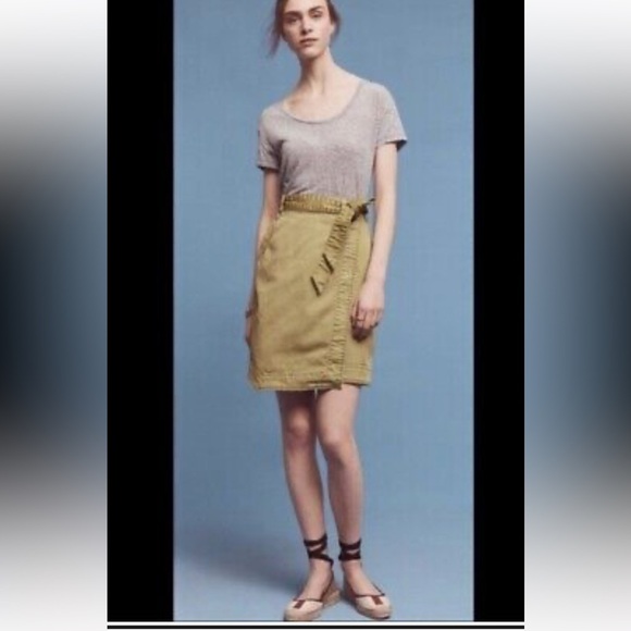 Anthropologie Pilcro And‎ The Letterpress Skirt Women Size 2P Wrap Green Chino - Picture 1 of 14
